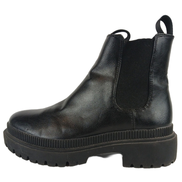 H&M 7 Black Chelsea Chunky Ankle Boots Loops Elasticized Solid Platform Bootie - Picture 7 of 15